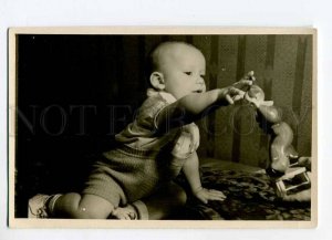 3014910 Little Boy & PUNCH Clown DOLL Old Real Photo