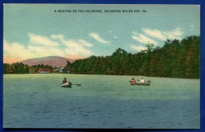 Boating on the Delaware Gap Pennsylvania pa linen Postcard 