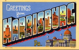 Pennsylvania Greetings From Harrisburg Large Letter Linen 1947 Curteich