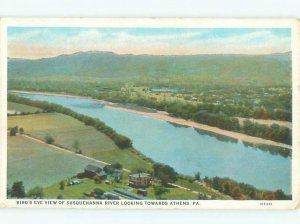 W-border RIVER SCENE Athens - Near Sayre & Milan & Towanda PA AE6419