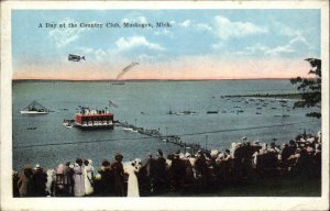 Muskegon Michigan MI Country Club Crowds Waterfront Vintage Postcard