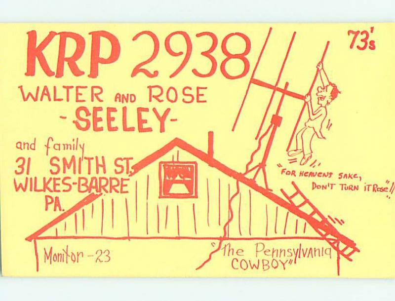 comic - QSL CB HAM RADIO CARD Wilkes-Barre Pennsylvania PA t9757