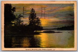 Postcard Muskoka Ontario 1943 Sunset View Slogan Cancel Save Fat for Explosives