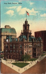 City Hall Detroit Michigan Vintage Postcard C164