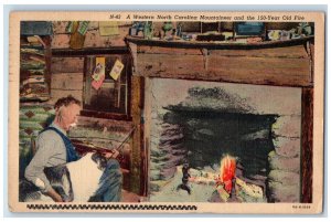 1939 William Morris Ancient Log Cabin Dog And Fiddle Polk County NC Postcard