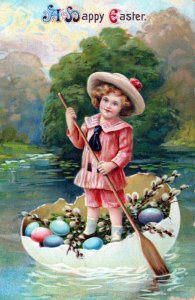 A Happy Easter Egg Shell Boat Greetings Posted Divided Back Vintage Postcard
