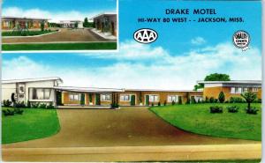 JACKSON, MS Mississippi    DRAKE MOTEL   c1950s  Roadside    Postcard