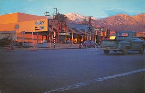 YUCAIPA, CA Bank, Street Scene Mt. San Gorgonio Chevy Truck 1950s Postcard
