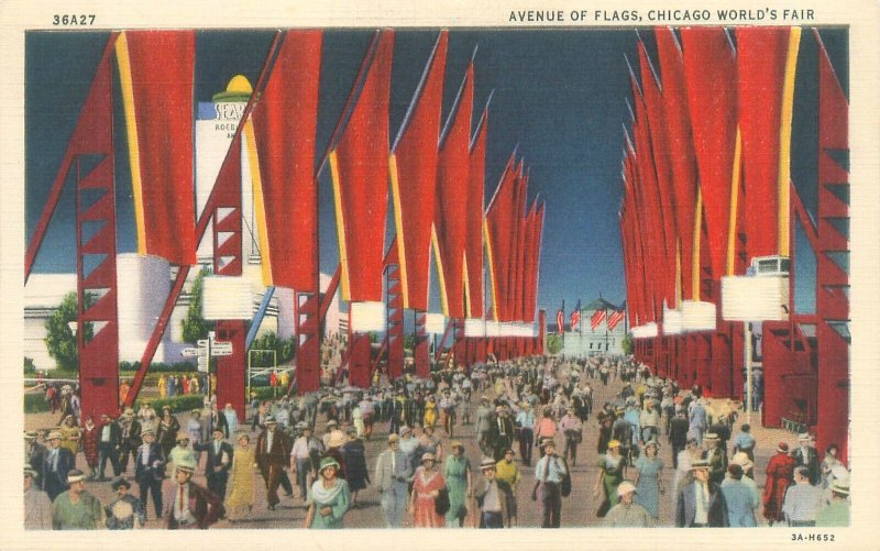 Chicago World's Fair Avenue of Flags CT Art Colortone Postcard 36A27