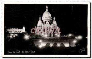 Old Postcard Paris at night Sacre Coeur Montmartre