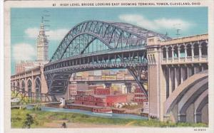 Ohio Cleveland High Level Bridge Looking East Showing Terminal Tower 1935 Cur...