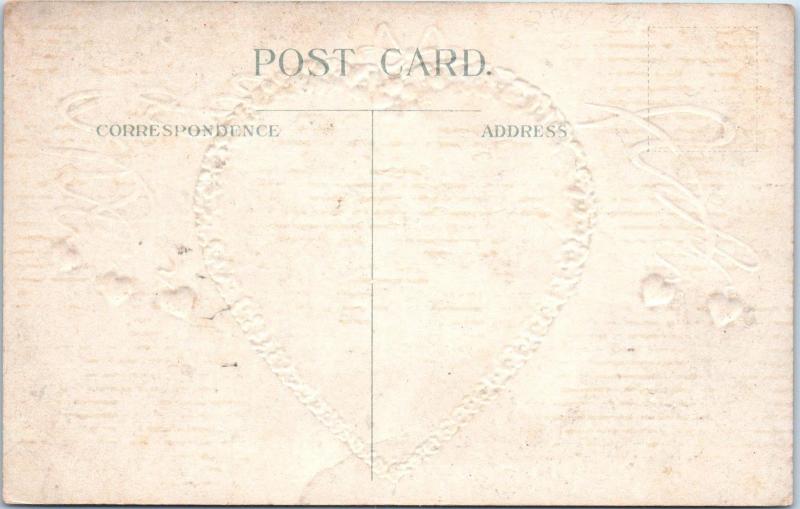 VALENTINE Greeting Embossed HEART  Postcard  Boy & Girl CUPIDS?   c1910s