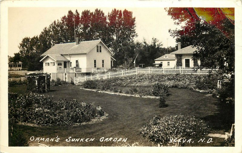 RPPC Postcard Ohman's Sunken Garden Vleva ND McHenry County