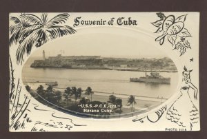 RPPC HAVANA CUBA USS PCE 270 MILITARY BATTLESHIP VINTAGE REAL PHOTO POSTCARD