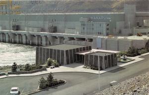 WANAPUM DAM WASHINGTON TOUR VISITOR'S CENTER~ELEVATED VIEW POSTCARD 1960s