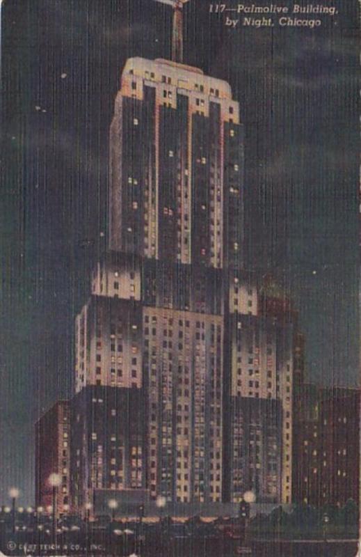 Illinois Chicago Palmolive Building By Night 1949 Curteich