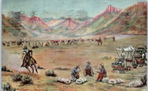 1940 The Roundup Western Scene Artist Signed L. H. Dude Larsen Postcard