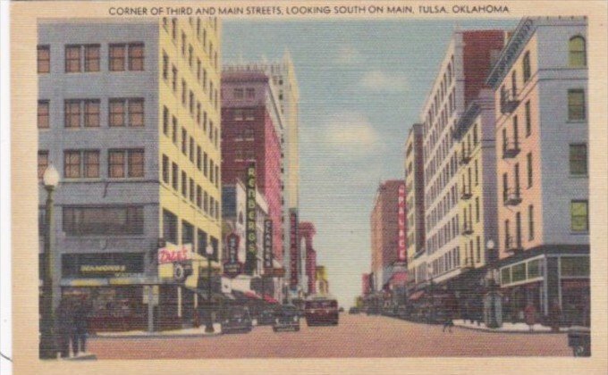 Oklahoma Tulsa Corner Of Third and Main Streets Looking South On Main