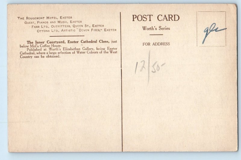 Exeter Devon England Postcard Innet Courtyard, Exeter Cathedral Close c1910