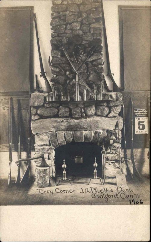 Guilford Connecticut CT JA Phelps Fire Place Guns c1905 Real Photo Postcard