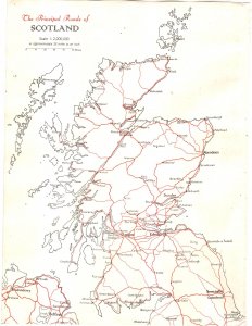 The Principal Roads of Scotland, 1961 8.5 X 11 inch Map