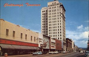 Chattanooga Tennessee TN Street Scene Visible Signs 1950s-60s Postcard