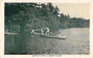 Tafton Pennsylvania canoe tilting Len-A-Pe Village Cottages vintage pc BB3180