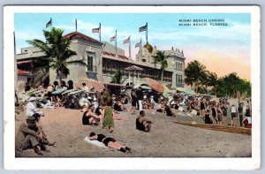 1920's MIAMI BEACH CASINO FLORIDA AMERICAN FLAGS UMBRELLAS ANTIQUE POSTCARD #2