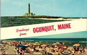 Greetings From Ogunquit Maine Beach Scene and Lighthouse