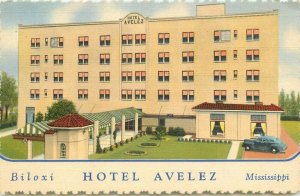 Biloxi Mississippi Hotel Avelez roadside 1940s Postcard linen Teich 20-68
