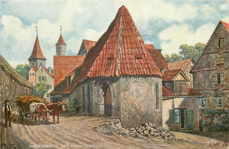 Germany Bavaria Dinkelsbühl Dinkelsbuhl vintage lot of 3 artist postcards