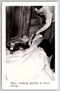 Hong Kong RPPC Rev Ashley Gives Rice Slip To Homeless Christmas Eve Postcard N28