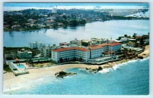 SAN JUAN, PUERTO RICO Aerial View CONDADO BEACH HOTEL ca 1960s-70s Postcard