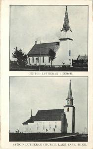 c1910 Postcard United Lutheran & Synod Lutheran Churches, Lake Park MN Becker Co