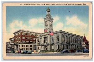 c1940 Huron County Court House Citizens National Bank Building Norwalk Postcard