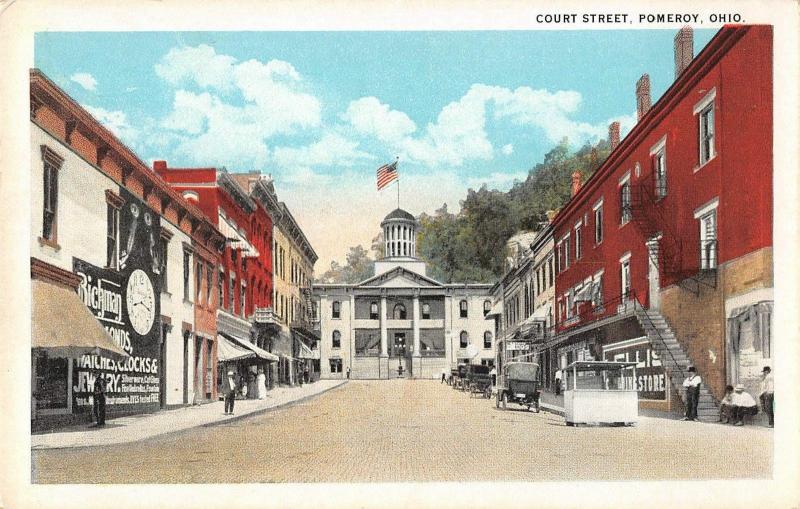 Pomeroy Ohio business district on Court Street antique pc (Z10756)