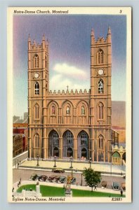 Montreal- Quebec, Notre Dame Church, Vintage Linen Postcard 