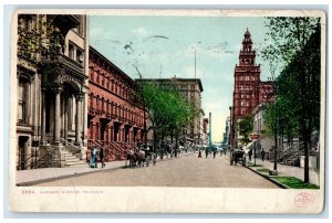 1905 Madison Avenue Business Section Scene Toledo Ohio OH Posted Horses Postcard