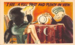 Plenty In View Fortune Teller Risque Comic Blonde Pin-Up '40s Vintage Postcard