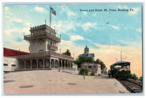 1913 Tower & Hotel Restaurant Trolley Mt. Penn Reading Pennsylvania PA Postcard