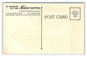 Rice Hotel Houston's Welcome To The World Houston Texas Postcard