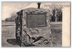 1909 Monument River Bank Marking Location Fort Durkee Wilkes Barre PA Postcard