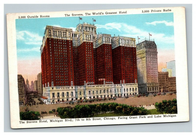Vintage 1920's Postcard The Steven's Hotel Michigan Blvd. Chicago Illinois
