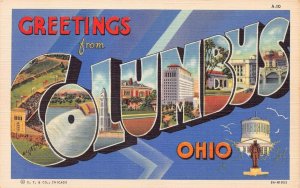 Large Letter: Greetings From Columbus, Ohio, Early Linen Postcard, Unused