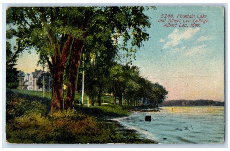 1912 Fountain Lake Albert Lea College Albert Lea Minnesota MN Vintage Postcard