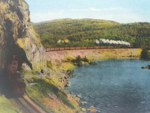 Steam Train GoingThru Mink Tunnel North Shore Lake Superior Ontario Vtg Postcard