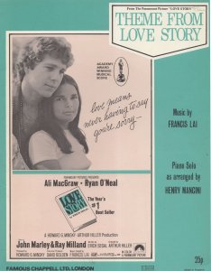 Love Story Theme From Henry Mancini Mint 1970s Sheet Music