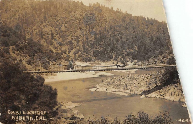 RPPC Cable Bridge, Auburn, CA Placer County c1910s Vintage Photo Postcard