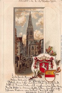 MUNSTER GERMANY~LAMBERTIKIRCHE~1900 HERALDRY TINTED KUNSTLER POSTCARD