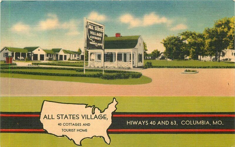 Columbia Missouri All States Village roadside linen MWM 1940s Postcard 21-11204